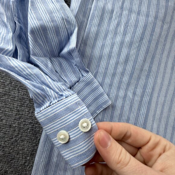 Faconnable Striped 7 Cotton Club Blue Pocket Men Shirt Button Up Long Sleeve - Picture 9 of 14